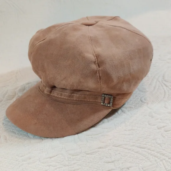70. Taupe Faux Suede Hat w/ Rhinestone Buckle Camel Suede Cowgirl Hat with Lt Topaz Rhinestones  main image 2